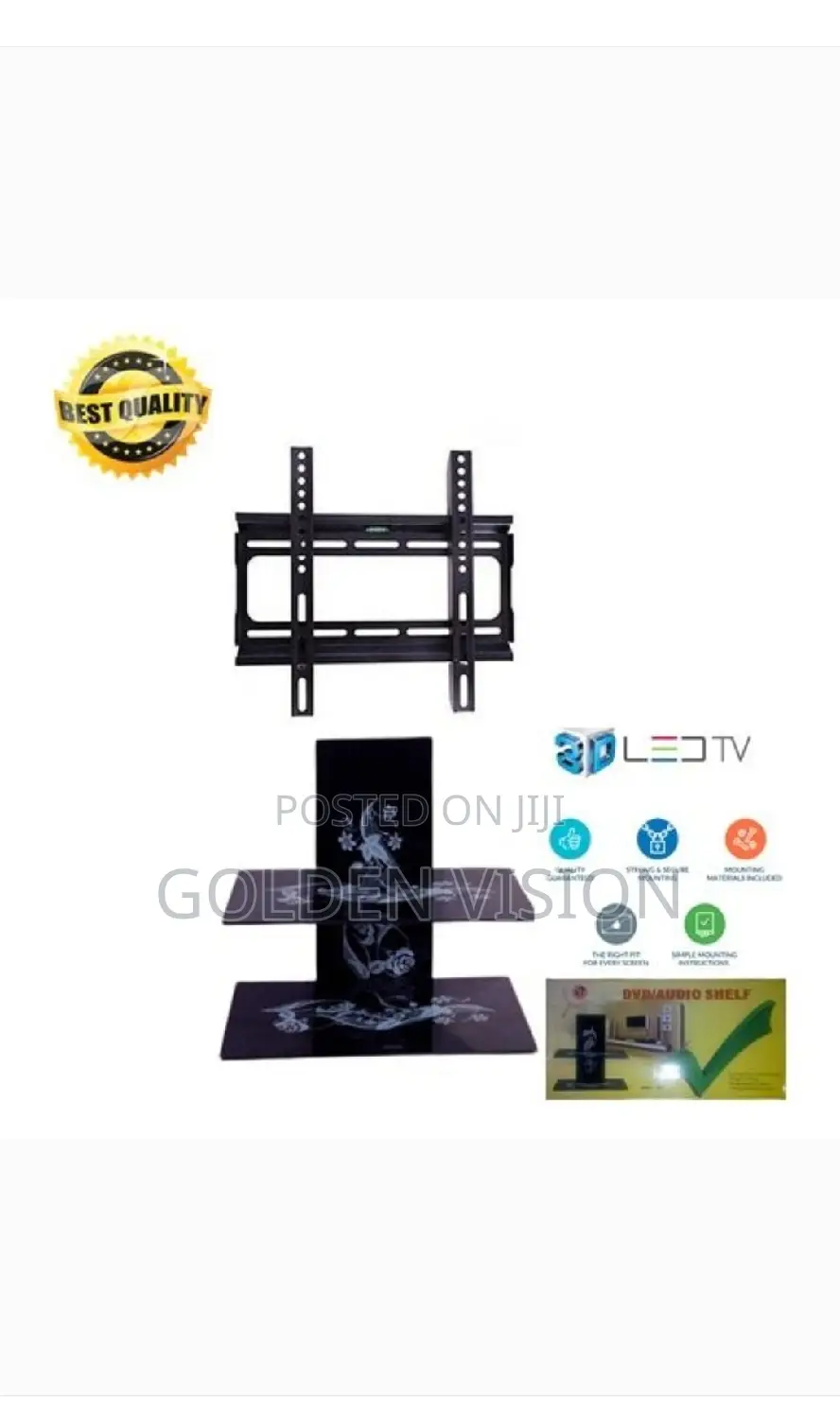 Portable Glass Double Wall Shelf With TV Hanger 14-42'