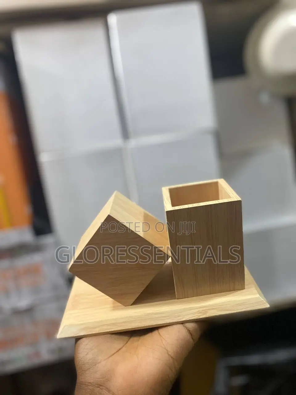 Wooden Table Top Digital Clock and Pen Holder