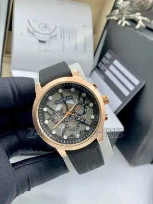 Montblanc Black Leather Wristwatch