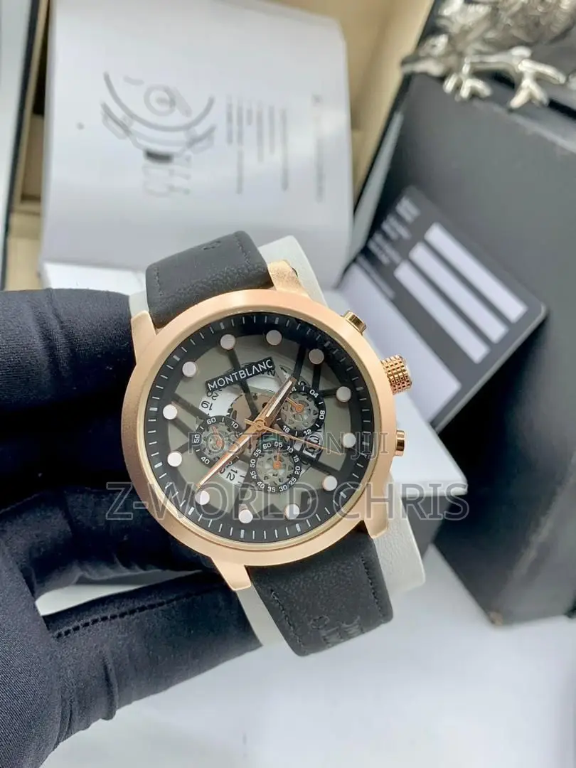 Montblanc Black Leather Wristwatch