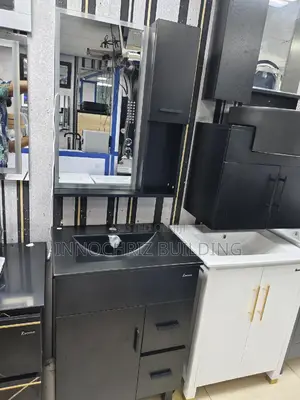 Black Cabinet And Side Shelf