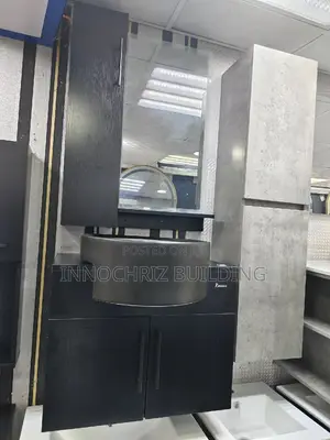 Black Cabinet With Shelf And Mirror