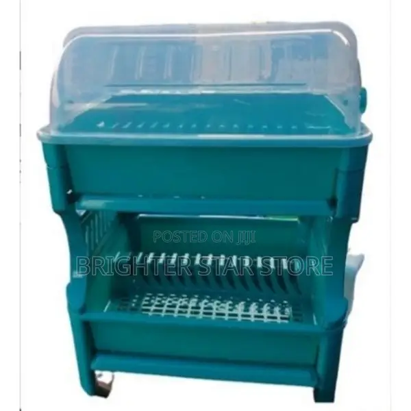 Strong Plastic Double Layer Dish Rack/ Drainer With Cover