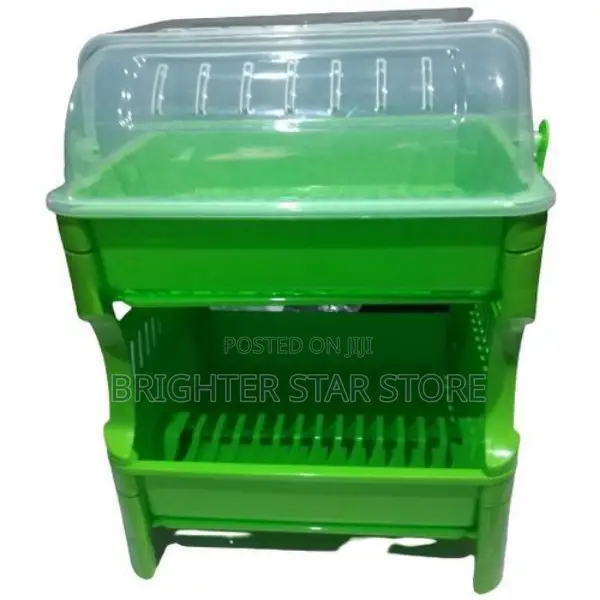 Strong Plastic Double Layer Dish Rack/ Drainer With Cover