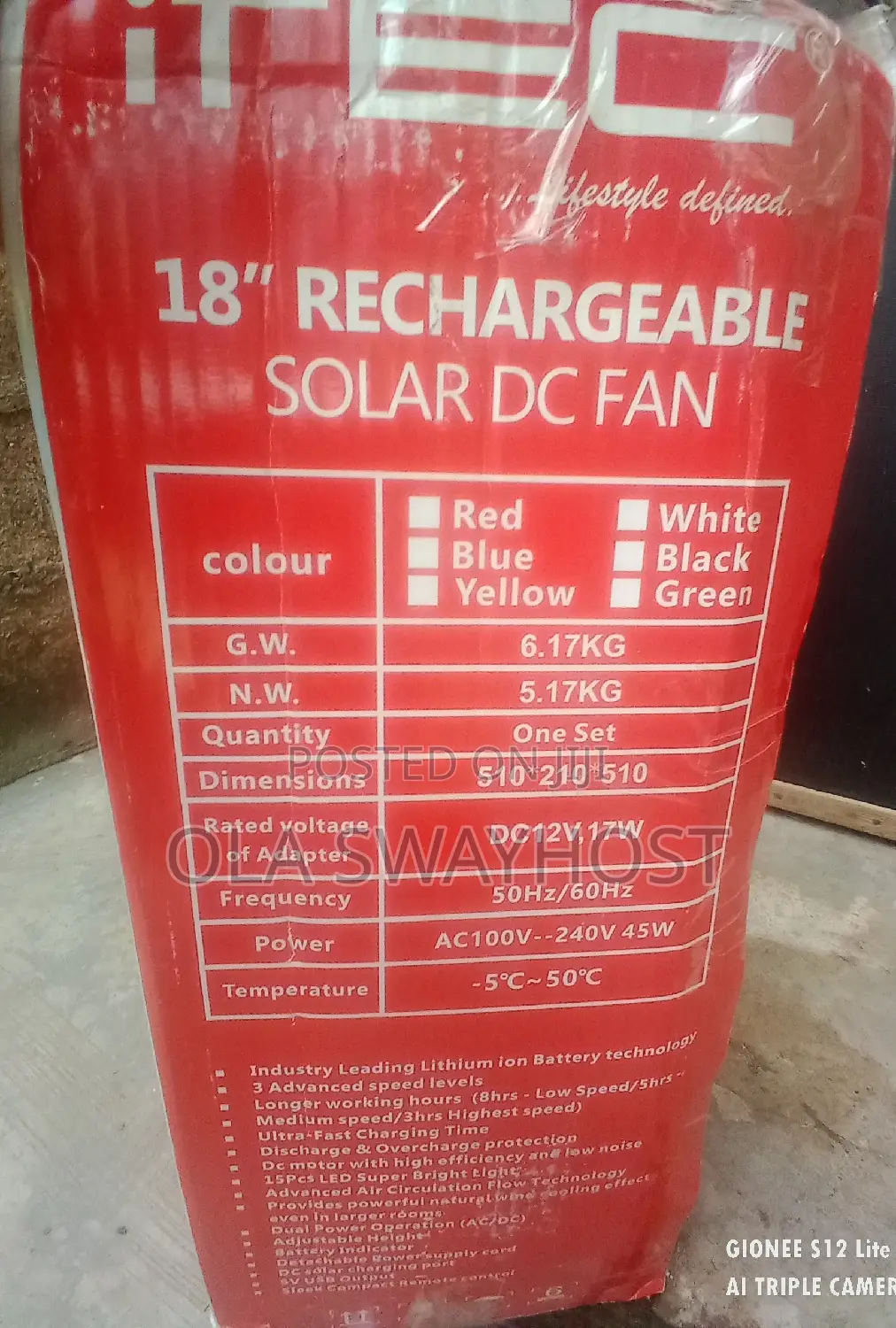 18" Itec Ac-Dc Fan