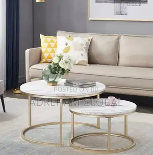 Real Marble Top 2pcs Center Table, Real Marble Top and Metal