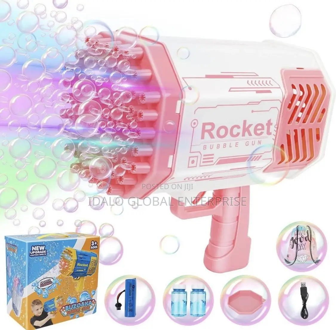 Bubble Gun Machine, With Lights/Bubble Solution(77 Holes)