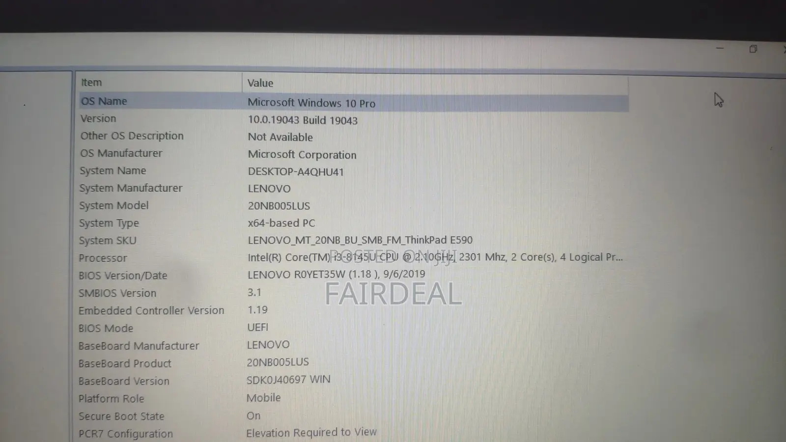 Laptop Lenovo ThinkPad E585 8GB Intel Core i3 SSD 256GB