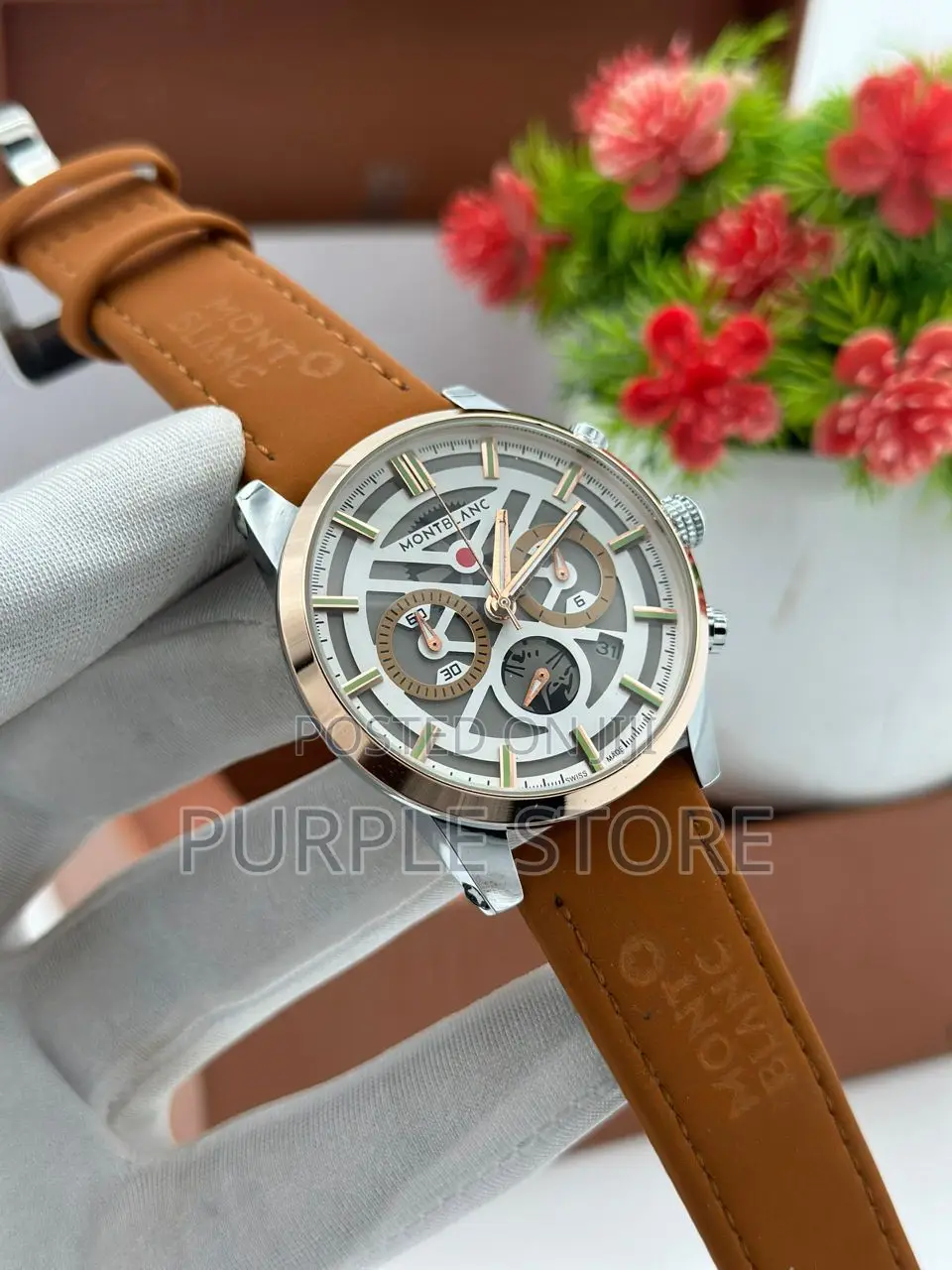 Mont Blanc  Leather  Chronograph  Suade Leather Watch