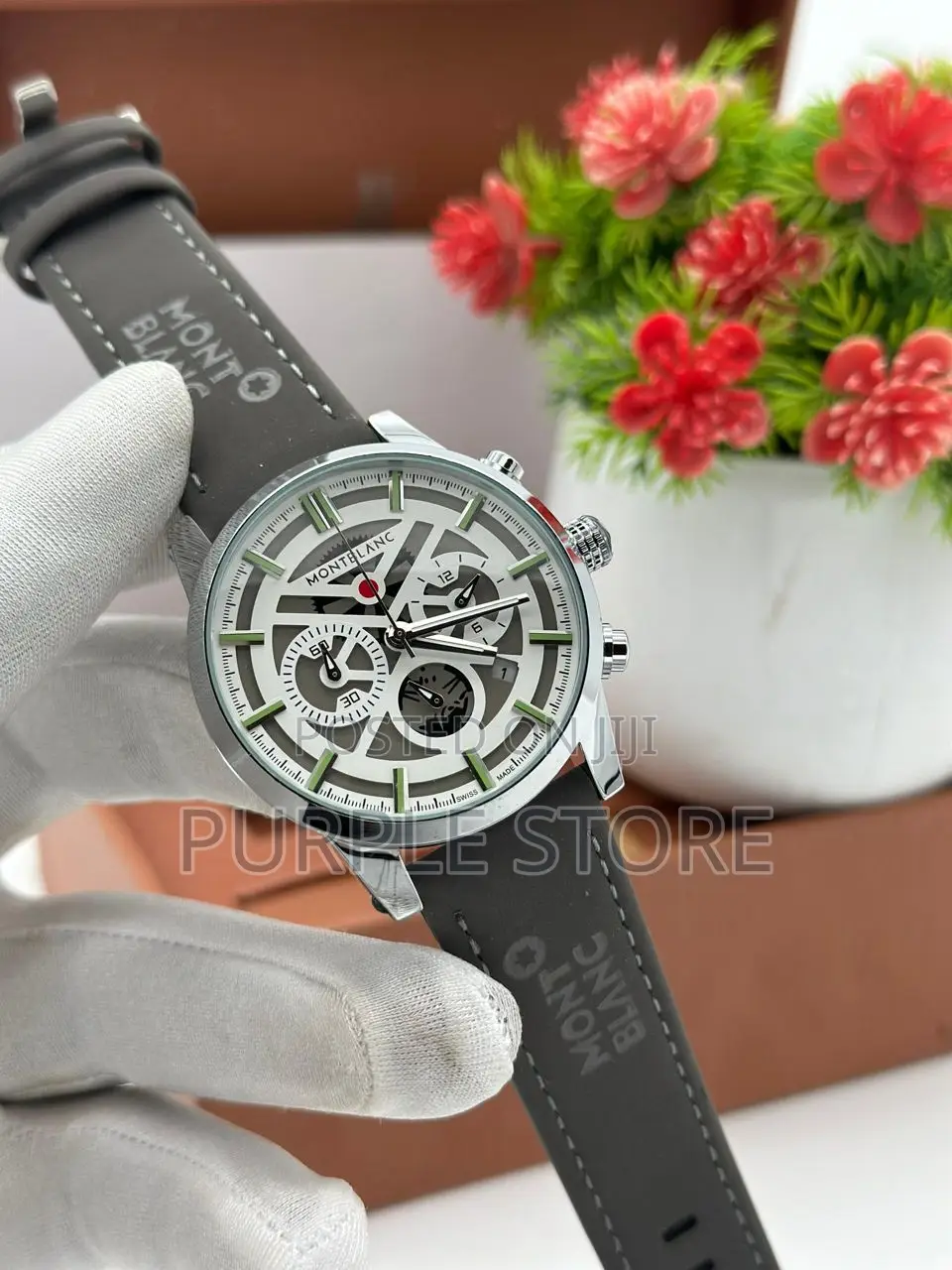 Mont Blanc  Leather  Chronograph  Suade Leather Watch
