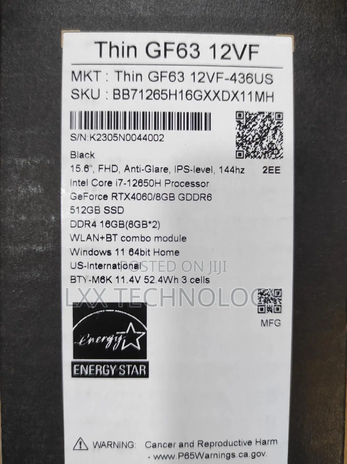 New Laptop MSI GF63 16GB Intel Core i7 SSD 512GB