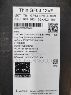 New Laptop MSI GF63 16GB Intel Core i7 SSD 512GB