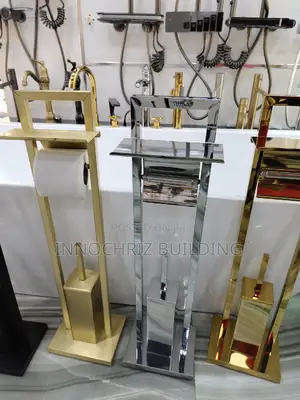Vertical Toilet Brush And Tissue Holder (Square Chrome)