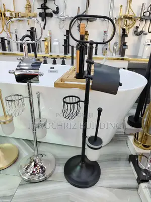 Vertical Black Tissue Holder And Toilet Brush (Round)