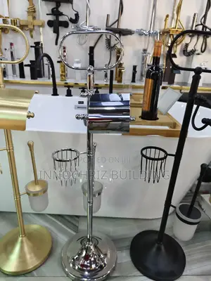 Round Chrome Tissue Holder And Toilet Brush (Vertical)
