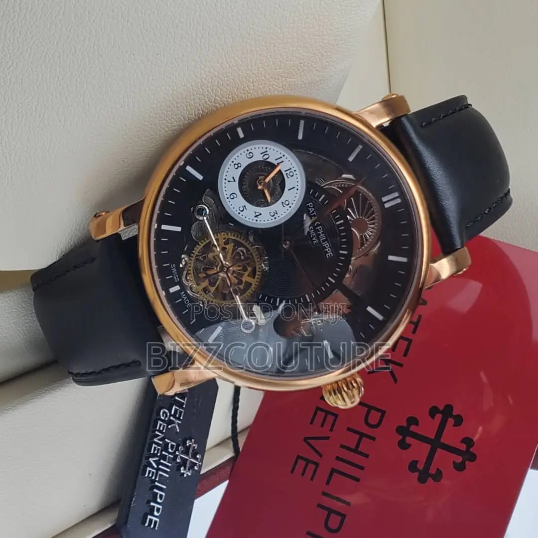 Original PATEK PHILIPPE Chronograph Black Leather Watch