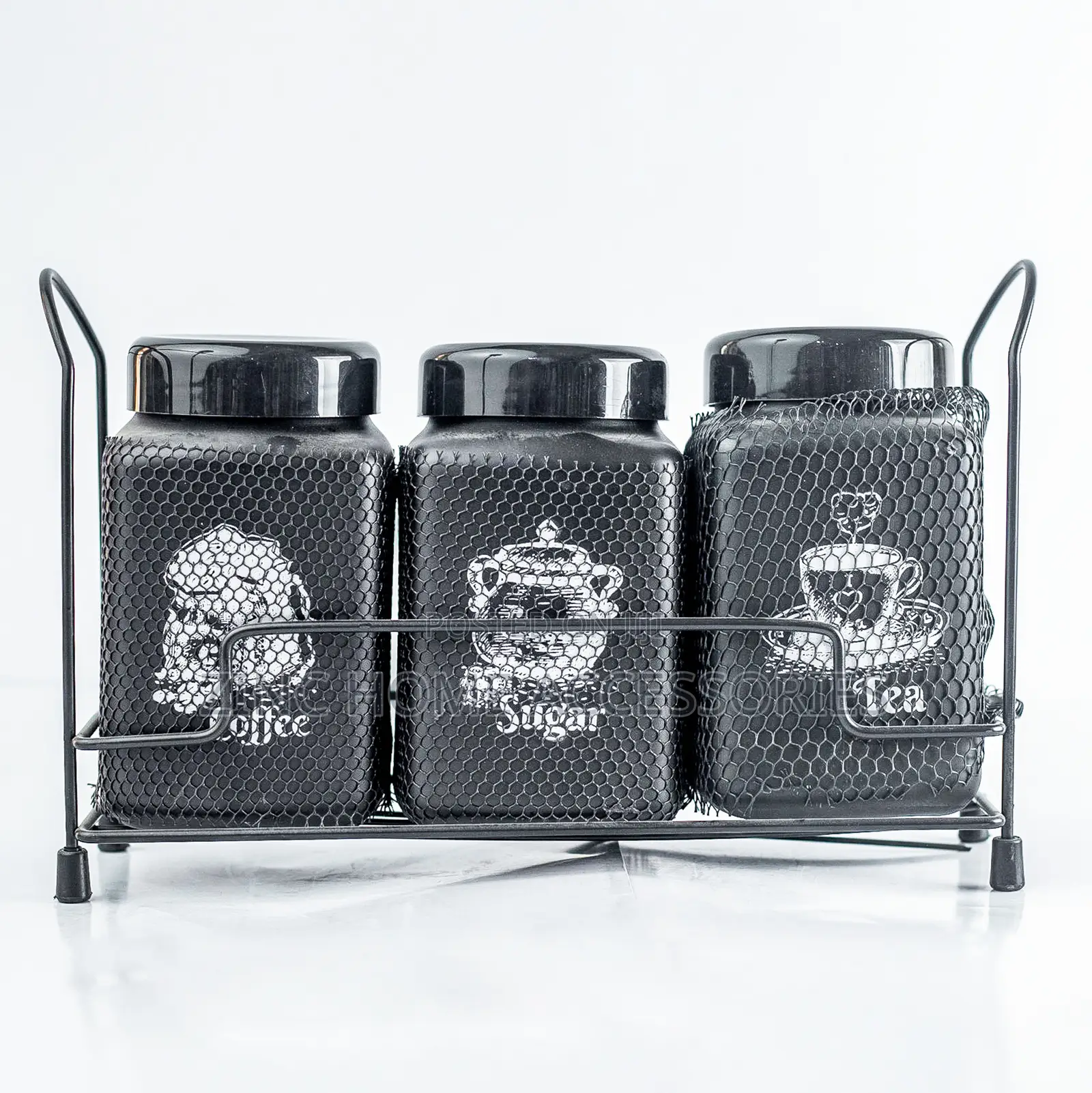 Selka 3pc Black Canister With Stand