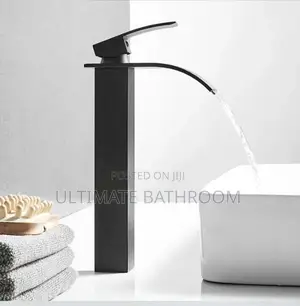 Long Black Basin Mixer Tap Waterfall