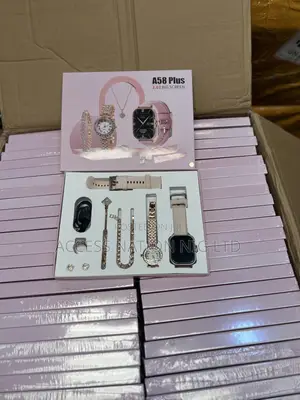 A58plus Ladies Gold Watch With Rose Gold Necklace Ring