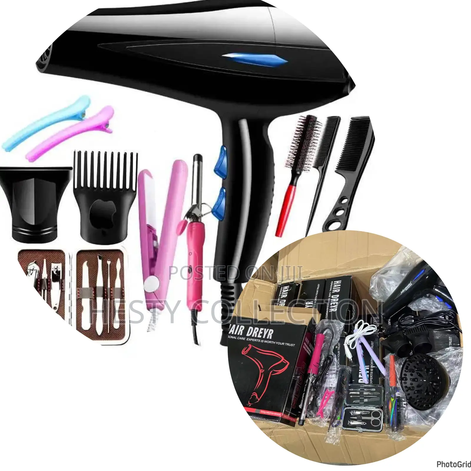 Hair Dryer With Complete Accessories Manicure Pedicure Kit