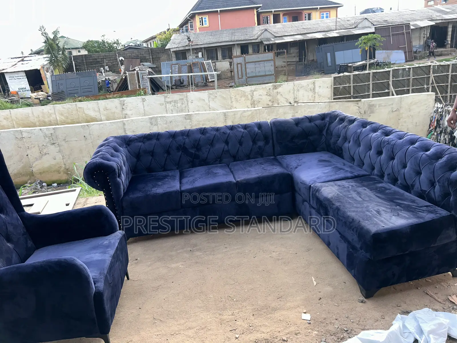 A Standard Navy Blue Couch