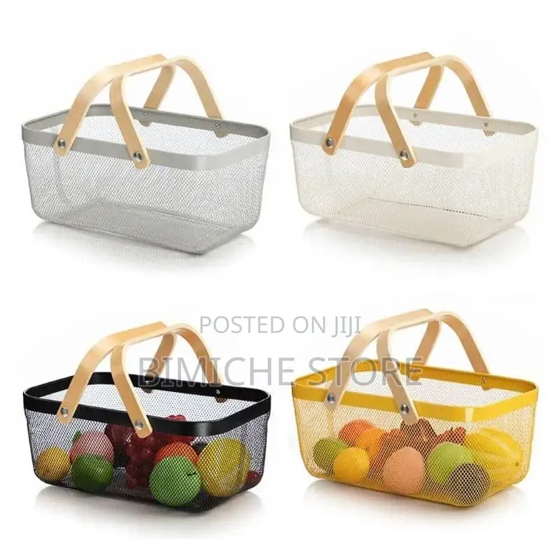 Mesh Shopping Basket With Wood Handle