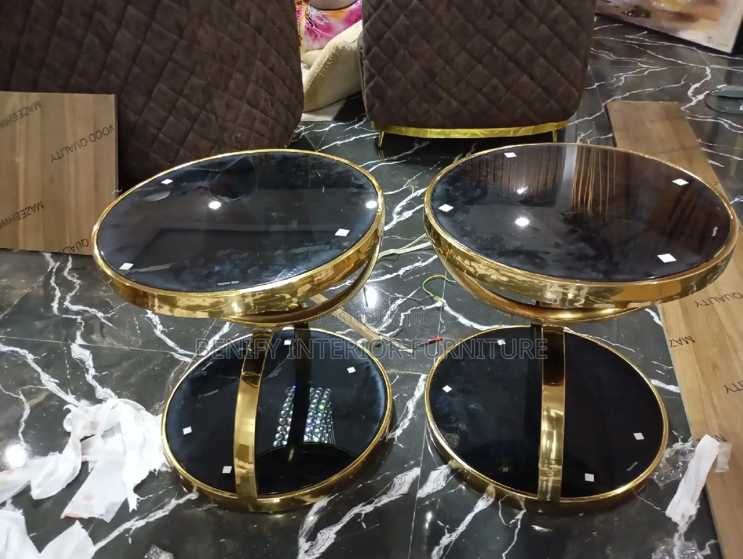 Simple Gold Plated Glass Side Stool