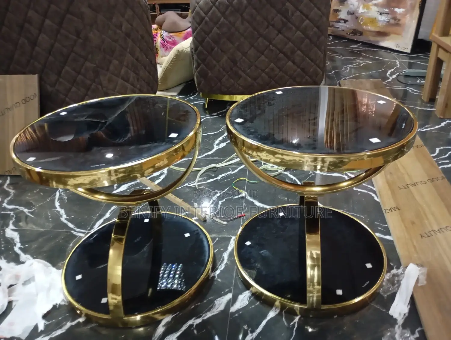 Simple Gold Plated Glass Side Stool