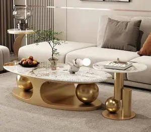 Set of Turkish Marble Center Table With 2side Stool