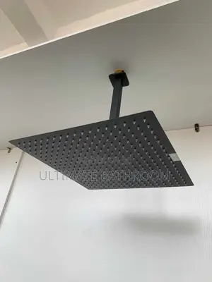 Matt Black 16" Rain  Shower Head With Roof Mounted Pole