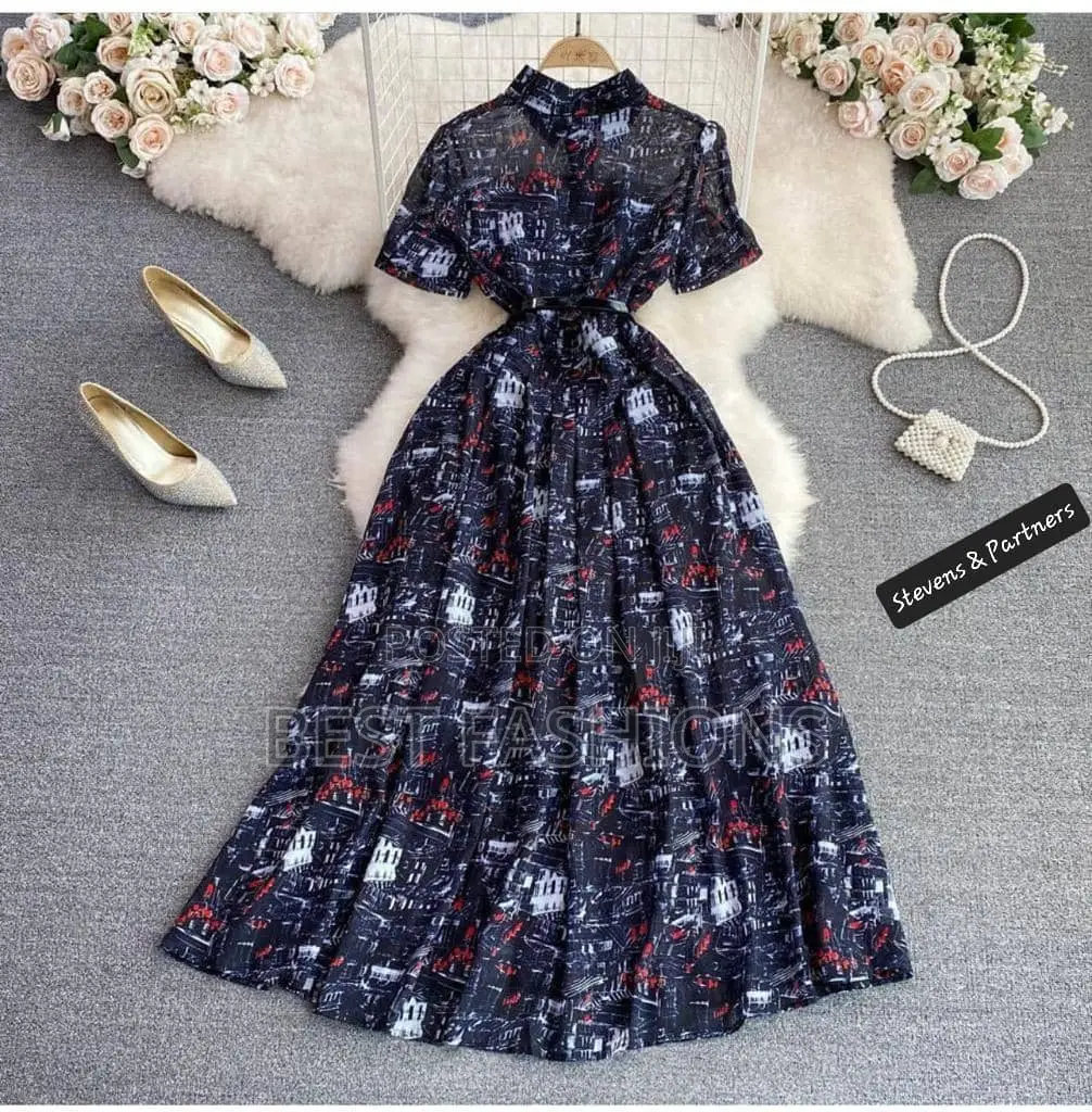 Luxury Pattern Print Midi Formal Dress