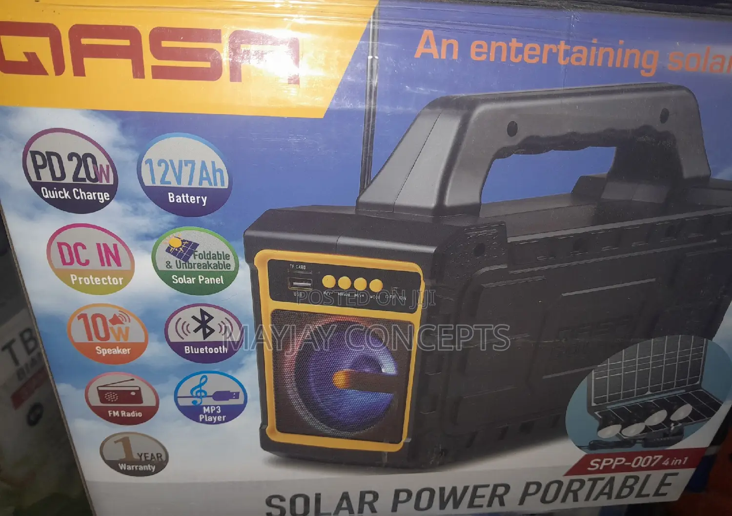 Qasa 4in1 Solar Power Pack+Solar Panel,4bulbs,Bluetooth,MP3