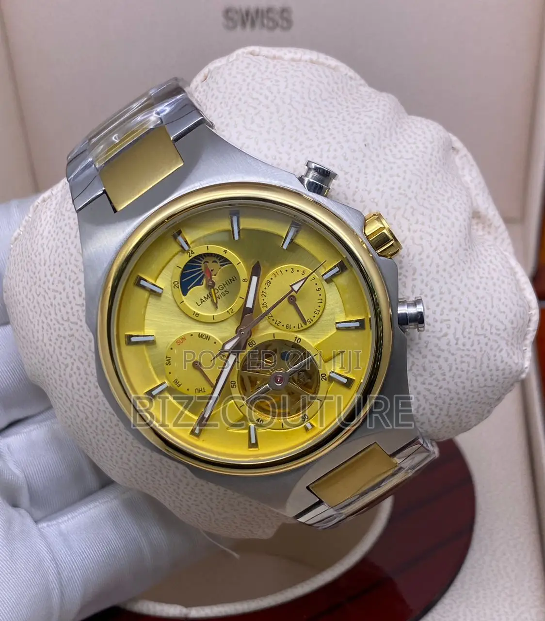 Original Lamborghini Swiss Chronograph Silver Chain Watch