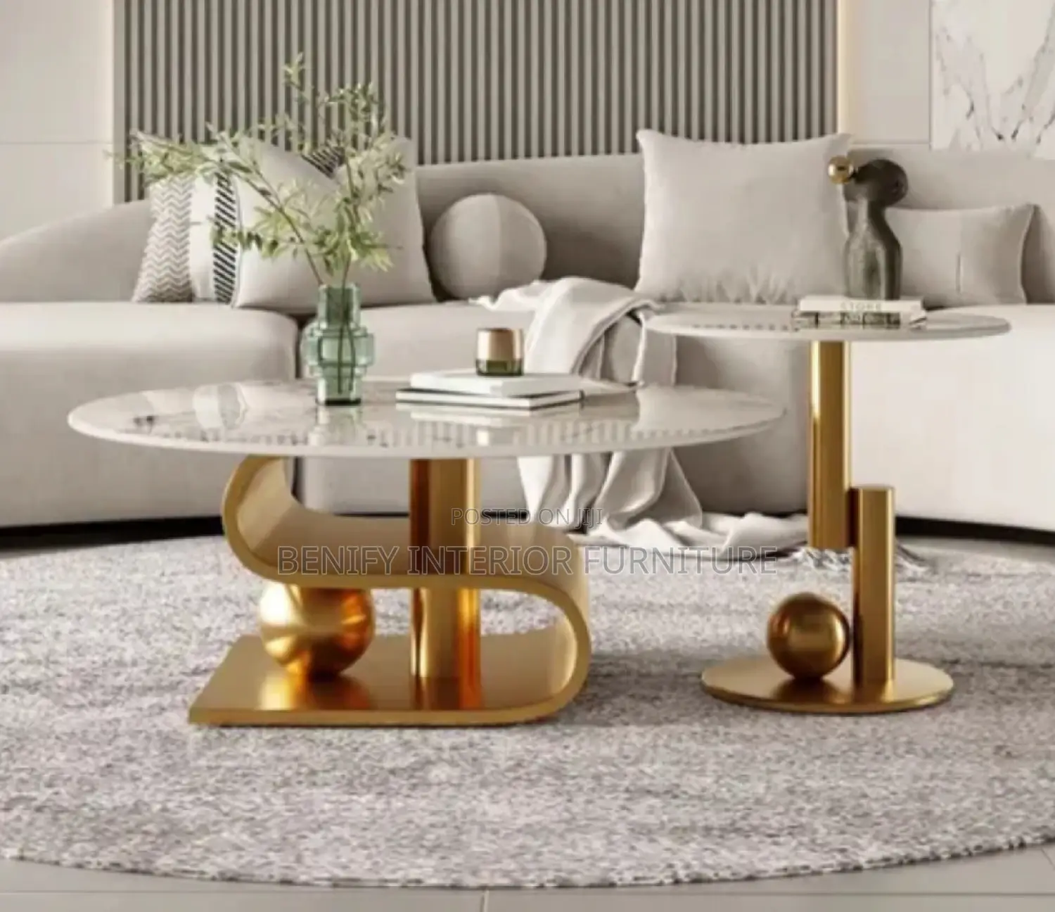 Modern Gold Center Table With Marble Top