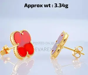 Pure 18krt Real Gold Stud Earring Red/Blue
