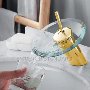 Gold Glass Waterfall Mixer Tap Bathroom Faucet Brass Glass