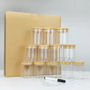 12pcs Set Glass Storage Jar With Lid, Pen Stickers Spices