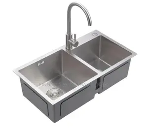 Double Bowl Kitchen Sink With Hot and Cold Tap
