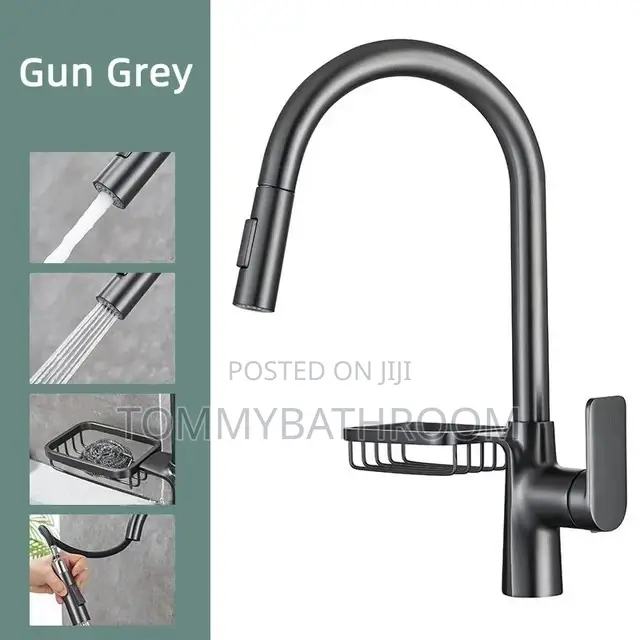 Black Pull Out Kitchen Tap With Soap Dish