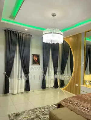 Already Made Black Plain Curtains With Inner