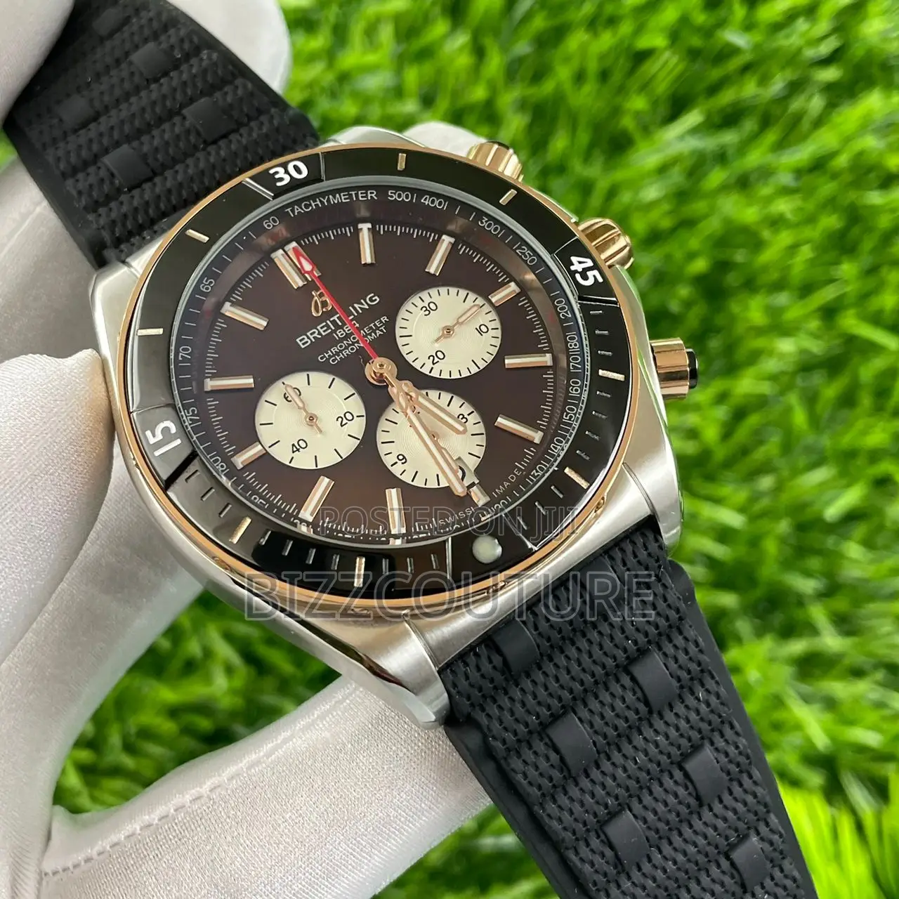 Original BREITLING Chronograph Black Rubber Strap Watch