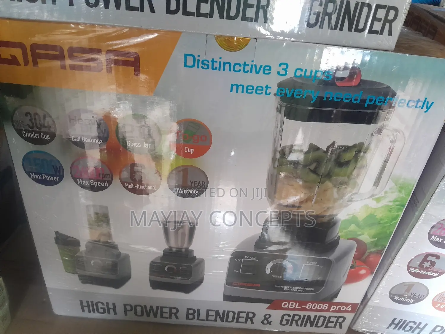 QASA High Power Blender Grinder,3-Jar Glass Stainless Pro4