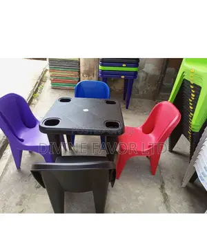 A Set of Plastic Table and Chairs for Restaurant.