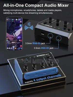 SYNCO Audio Mixer, 4-Channel Portable Stereo Line Mixer For