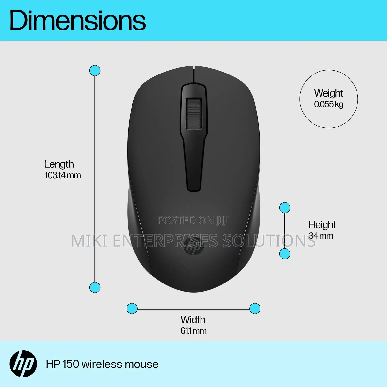 HP 150 Wireless Mouse (Black) - Up to 10 Month Battery