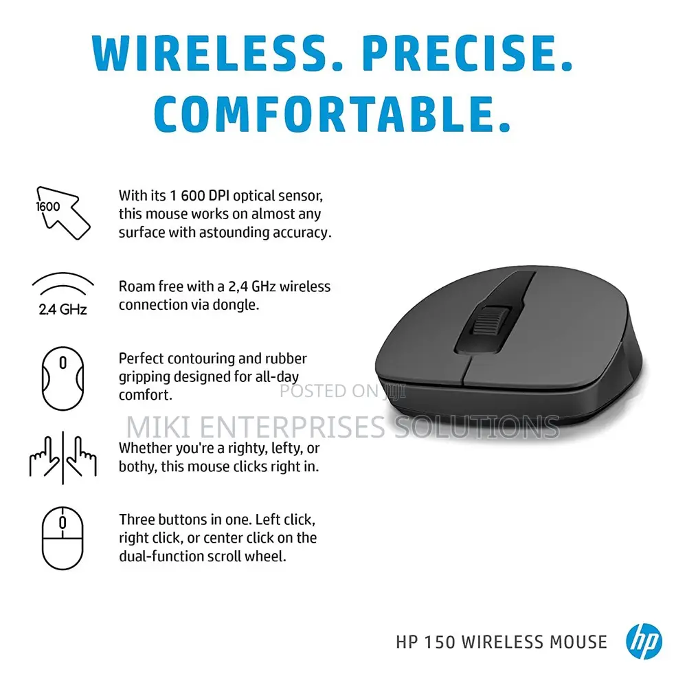 HP 150 Wireless Mouse (Black) - Up to 10 Month Battery