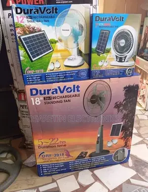 Duravolt Rechargeable Fan With Solar Panel and Light Bulbs