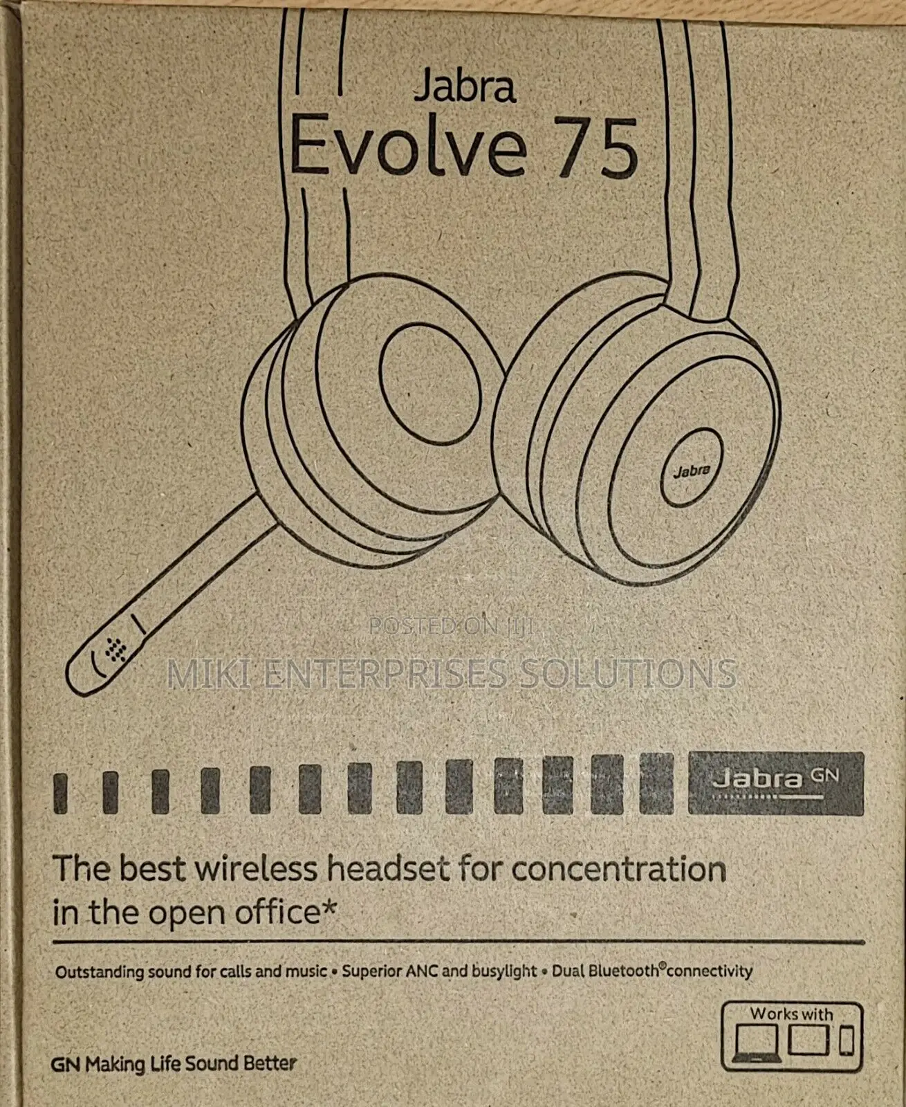 Jabra Evolve 75 UC Stereo Wireless Headset With Stand BRAND