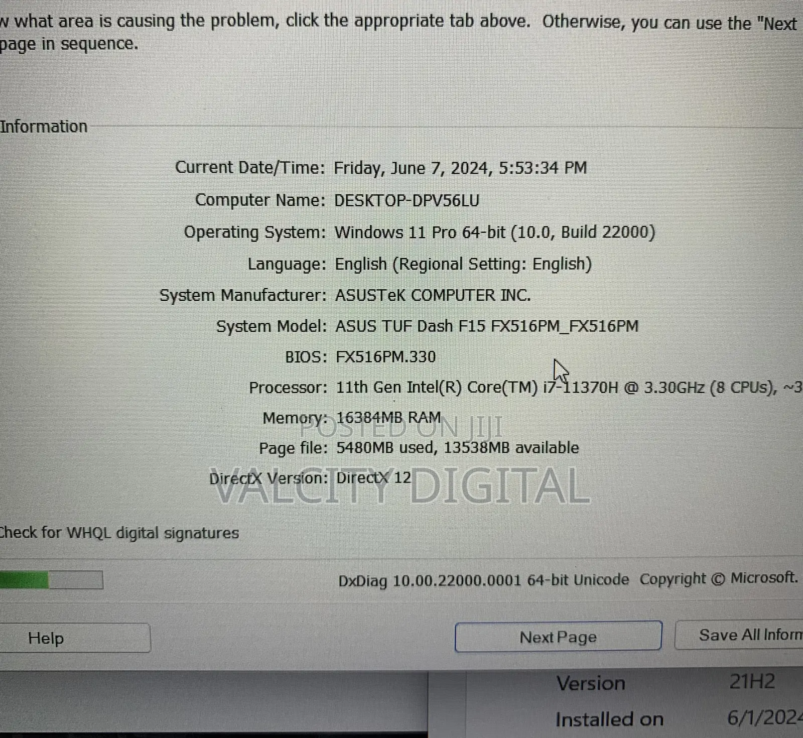 Laptop Asus TUF Dash F15 16GB Intel Core I7 SSD 512GB