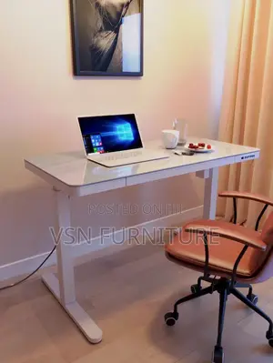 Glass Electric Table With Drawer and Charging Plug